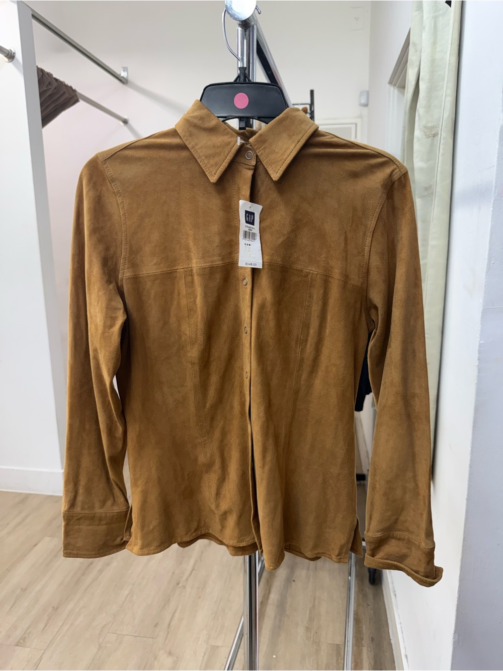 NWT Vtg 2002 GAP Women’s Tan Genuine Leather Button Up Shirt Fall Sz XS